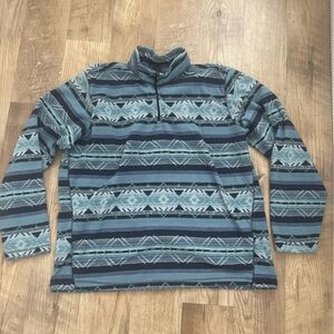 Eddie Bauer Men's Blue and Gray Patterned Pullover